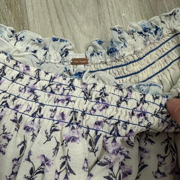 Free People Rose Valley White Floral Off Shoulder Crop Blouse Top- Size Medium - Picture 5 of 9